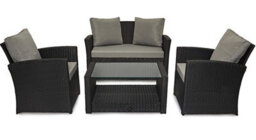 Evre 4 Seater Black Rattan Garden Furniture Sofa Armchair Set - Roma With Weather Proof Cover - Inc Weekend Delivery