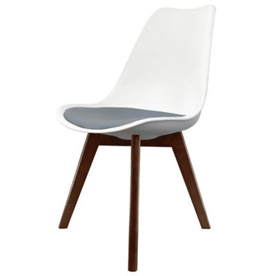 Fusion Living Soho White & Dark Grey Plastic Dining Chair With Squared Dark Wood Legs - image 1