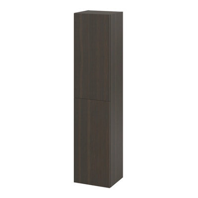 GoodHome Kentia Ribbed Effect Walnut Veneer Bathroom Double Column Cabinet (H)150Cm (W)35Cm - image 1