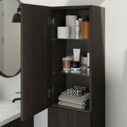 GoodHome Kentia Ribbed Effect Walnut Veneer Bathroom Double Column Cabinet (H)150Cm (W)35Cm - thumbnail 8