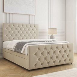 Bsspoke Maya Divan Bed Set In Cream Velvet With 24Inch Headboard & 20Inch Footboard & 4 Drawers & Mattress In All Sizes - thumbnail 3