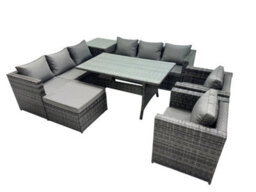 Fimous Outdoor Corner Sofa Chair Dining Table Set Garden Rattan Furniture Set 9 Seater With Side Table Big Stool Dark Grey - thumbnail 2