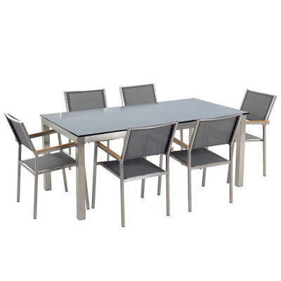 Beliani Garden Dining Set 6 Seater Grosseto Tempered Glass Grey/ Black - image 1