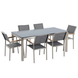 Beliani Grosseto 6 Seater Garden Dining Set Grey/ Black Tempered Glass