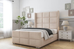 "Sloomy Beaumont Sand Naples Bed Frame With Mattress With 50""  Upholstered Wingback Headboard 4' Small Double" - thumbnail 2