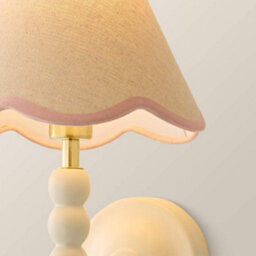 Valuelights Bobbin Cream Bobble Wall Light And Pink Trim Linen Lamp Shade And Bulb - thumbnail 4