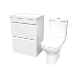 Nes Home 600mm White 2 Drawers Basin Vanity Unit & Close Coupled Toilet - thumbnail 6