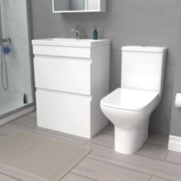 Nes Home 600mm White 2 Drawers Basin Vanity Unit & Close Coupled Toilet - thumbnail 1