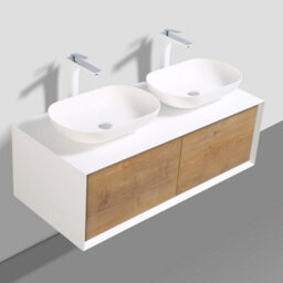 Plum&clay Declan White & Oak Wall Mounted Vanity Unit & Basin Set (W)1200mm (H)400mm - thumbnail 5