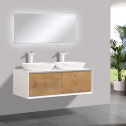 Plum&clay Declan White & Oak Wall Mounted Vanity Unit & Basin Set (W)1200mm (H)400mm - thumbnail 4