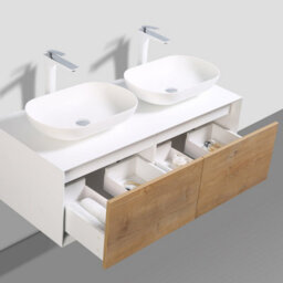 Plum&clay Declan White & Oak Wall Mounted Vanity Unit & Basin Set (W)1200mm (H)400mm - thumbnail 6