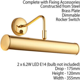 Led Twin Picture Wall Light Brass Plate Dimmable 6.2W Bulb Down Lighting Bar - thumbnail 2