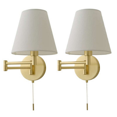 Valuelights Sonia Pair Of Brushed Gold Swing Arm Wall Lights With Tapered Shade - image 1