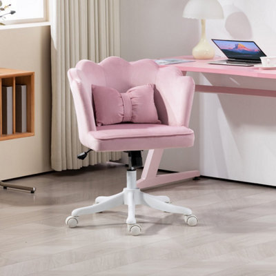 Pink Velvet Office Chair With Petal Shell Back And Lumbar Pillow Vanity Chair - image 1
