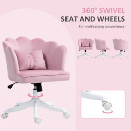 Pink Velvet Office Chair With Petal Shell Back And Lumbar Pillow Vanity Chair - thumbnail 6