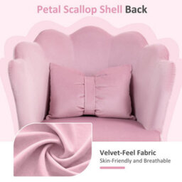 Pink Velvet Office Chair With Petal Shell Back And Lumbar Pillow Vanity Chair - thumbnail 3