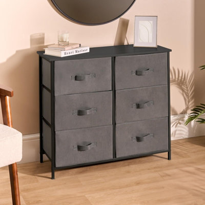 OHS Brooklyn 6 Chest Of Canvas Drawers Storage Organiser With Wood Top