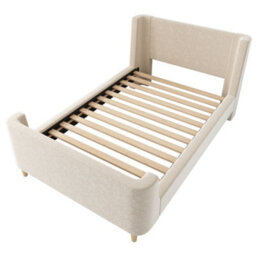 Merax 3Ft Single Bed 90X190 Cm, Velvet Upholstered Sleigh Bed With Padded Headboard, Cosmic Pattern, Beige - thumbnail 8