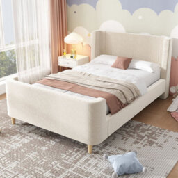 Merax 3Ft Single Bed 90X190 Cm, Velvet Upholstered Sleigh Bed With Padded Headboard, Cosmic Pattern, Beige - thumbnail 3