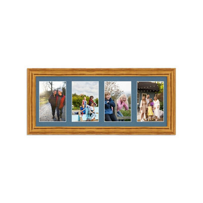 AK Frames 50X20Cm Oak Classic Multi Photo Frame With Pompadour Mount - Holds 4 Apertures (4X) 6X4 Photos - image 1