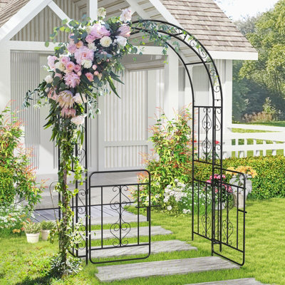 Costway Metal Garden Arbor Archway With Gate 213 Cm Patio Trellis Pergola - image 1