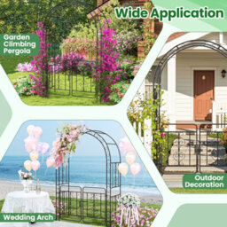 Costway Metal Garden Arbor Archway With Gate 213 Cm Patio Trellis Pergola - thumbnail 6