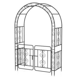 Costway Metal Garden Arbor Archway With Gate 213 Cm Patio Trellis Pergola - thumbnail 2