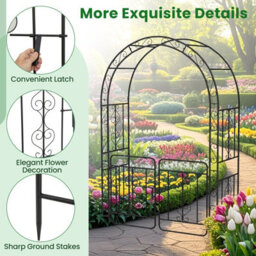 Costway Metal Garden Arbor Archway With Gate 213 Cm Patio Trellis Pergola - thumbnail 7