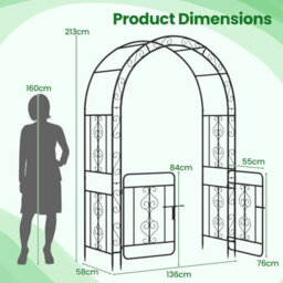 Costway Metal Garden Arbor Archway With Gate 213 Cm Patio Trellis Pergola - thumbnail 3