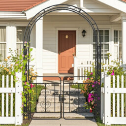 Costway Metal Garden Arbor Archway With Gate 213 Cm Patio Trellis Pergola - thumbnail 9