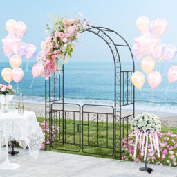 Costway Metal Garden Arbor Archway With Gate 213 Cm Patio Trellis Pergola - thumbnail 8