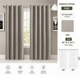 Aspire Homeware Mink Linen 100% Blackout Curtain - Thermal Insulated Eyelet Room Darkening Curtain Pair (W)117Cm X (D)137Cm - thumbnail 8