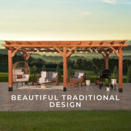 Backyard Discovery Beaumont 6.1M X 3.7M Cedar Wood Outdoor Patio Pergola Kit With Trellis Roof And Powerport - thumbnail 4