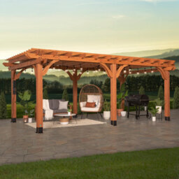 Backyard Discovery Beaumont 6.1M X 3.7M Cedar Wood Outdoor Patio Pergola Kit With Trellis Roof And Powerport