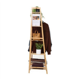 Clothes Storage Rack Bamboo Garment With Shelf Hanging Rail - thumbnail 3