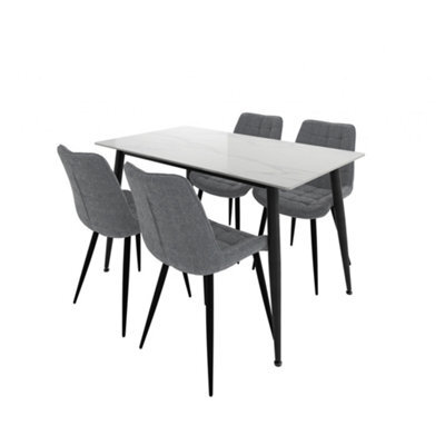 LPD Luna Marble Effect Dining Set-Ceramic Top With Black Metal Legs Chairs (3 Packs) - image 1