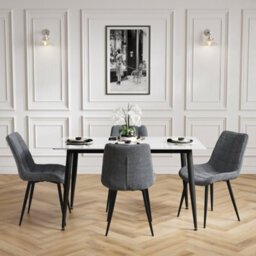LPD Luna Marble Effect Dining Set-Ceramic Top With Black Metal Legs Chairs (3 Packs) - thumbnail 6