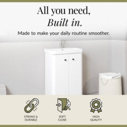 Balterley Flashbrook Modern Bathroom Floor Standing 2 Door Vanity Unit Basin, Gloss White, 505mm - thumbnail 2