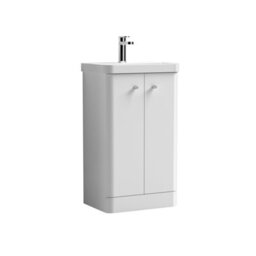 Balterley Flashbrook Modern Bathroom Floor Standing 2 Door Vanity Unit Basin, Gloss White, 505mm - thumbnail 1