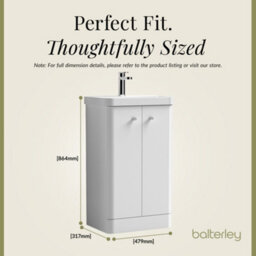 Balterley Flashbrook Modern Bathroom Floor Standing 2 Door Vanity Unit Basin, Gloss White, 505mm - thumbnail 5