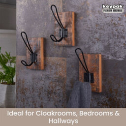 Keypak Set Of 3 Rustic Wall Mounted Wooden Wall Hooks - Antique Coat Rack With Black Metal Hooks For Entryway, Bathroom, Hallway - thumbnail 4