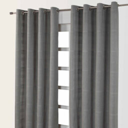 "Homescapes Cotton Rajput Ribbed Charcoal Grey Curtain Pair, 54 X 54"" Drop" - thumbnail 2