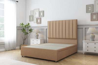 "Sloomy Kansas Latte Dumfries Divan Bed Base 2 Drawers Same Side With 54"" Floor Standing Headboard 2'6 Small Single" - image 1