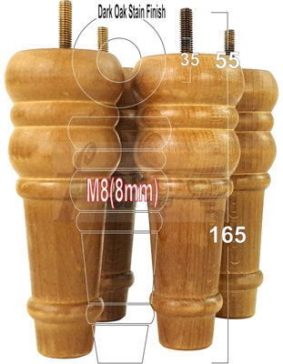 L&F 4 Replacement Furniture Feet Dark Oak Stain Turned Wooden Legs 165mm High Settee Chairs Sofas Footstools M8 (8mm) Tsp2071 - image 1
