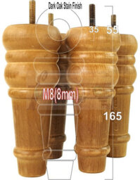 L&F 4 Replacement Furniture Feet Dark Oak Stain Turned Wooden Legs 165mm High Settee Chairs Sofas Footstools M8 (8mm) Tsp2071 - thumbnail 1