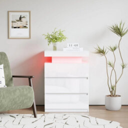 White High Gloss 6-Drawer Chest With Led Lights Modern Bedroom Storage Cabinet - thumbnail 4