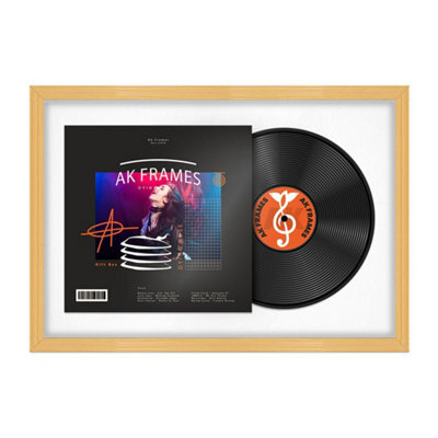 "AK Frames 25X17"" Country Pine Classic Vinyl Record Frame With White Mount For 12 Inch Lp Cover & Disc - Overlapped Design" - image 1