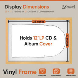 "AK Frames 25X17"" Country Pine Classic Vinyl Record Frame With White Mount For 12 Inch Lp Cover & Disc - Overlapped Design" - thumbnail 2