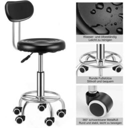 Wheels Salon Chair Swivel Stool With Back Height Adjustable - thumbnail 2