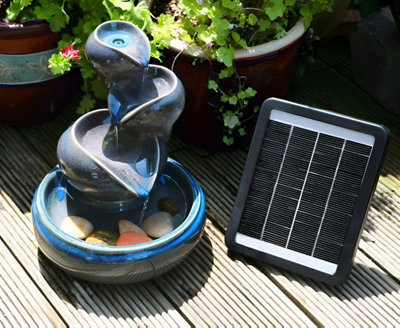 Primrose Cosmos Blue Three-Tier Oil Jar Solar Powered Ceramic Indoor Outdoor Water Feature H25Cm - image 1